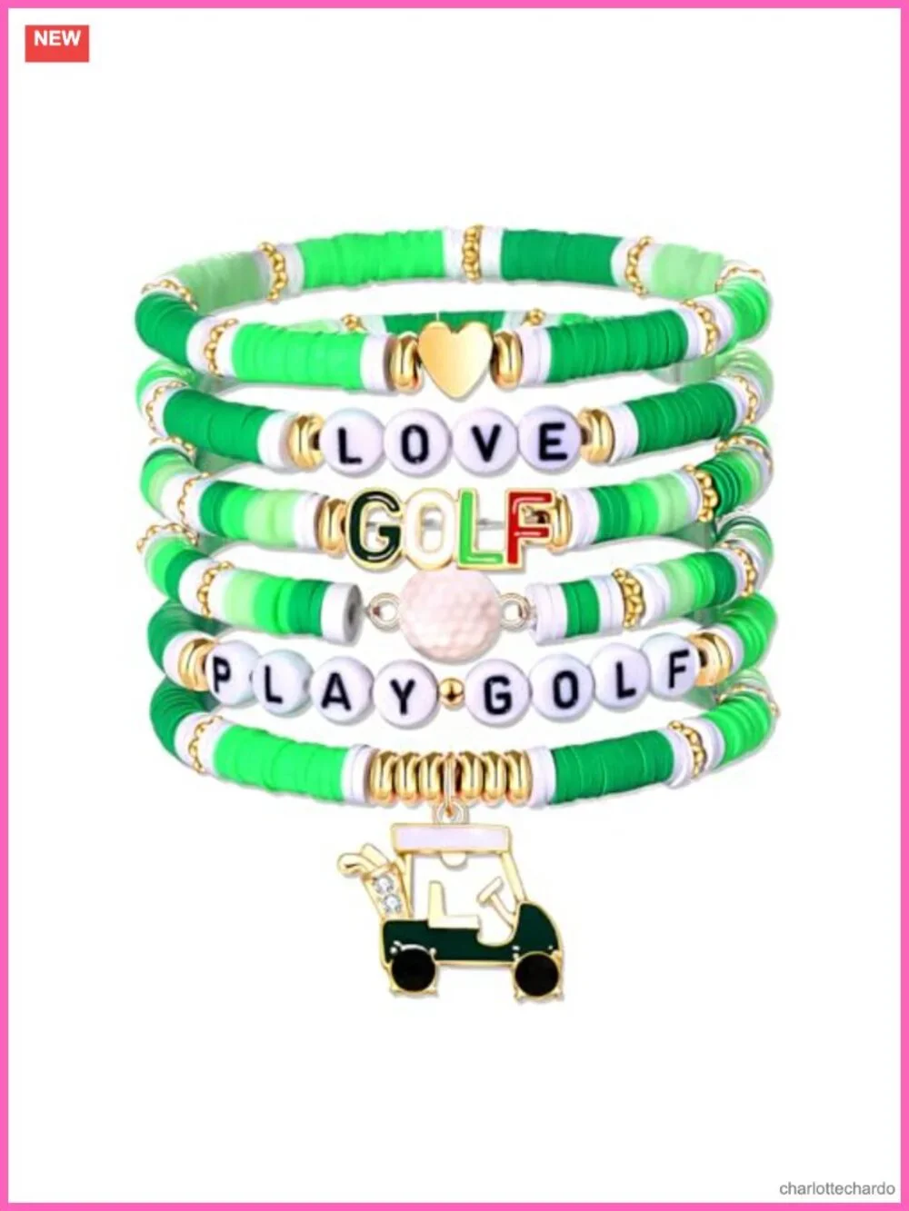 Golf Themed Heishi Clay Beaded Stretch Bracelet Stackable Set Women Accessories